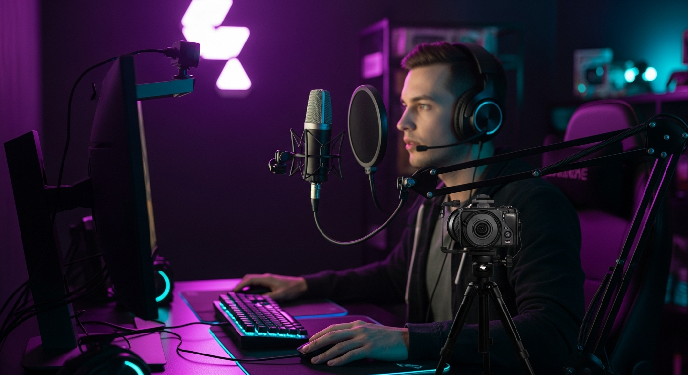 How to start a gaming channel recording setup with microphone and webcam