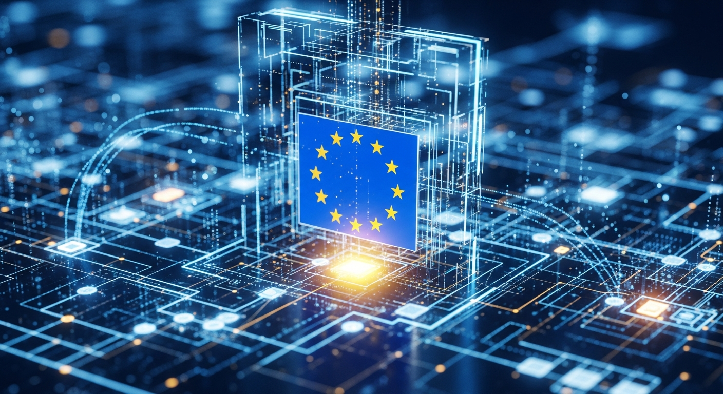 European game engine Immensive Engine - abstract 3D architecture with EU stars